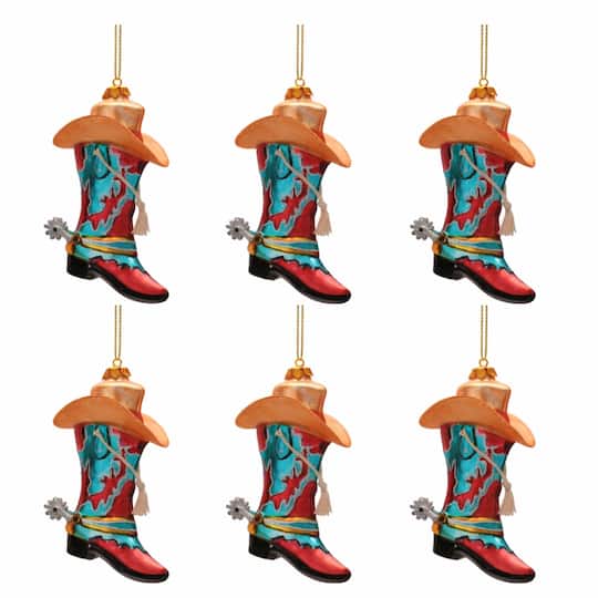Melrose 6" Cowboy Boot & Hat Glass Ornaments, 6ct.